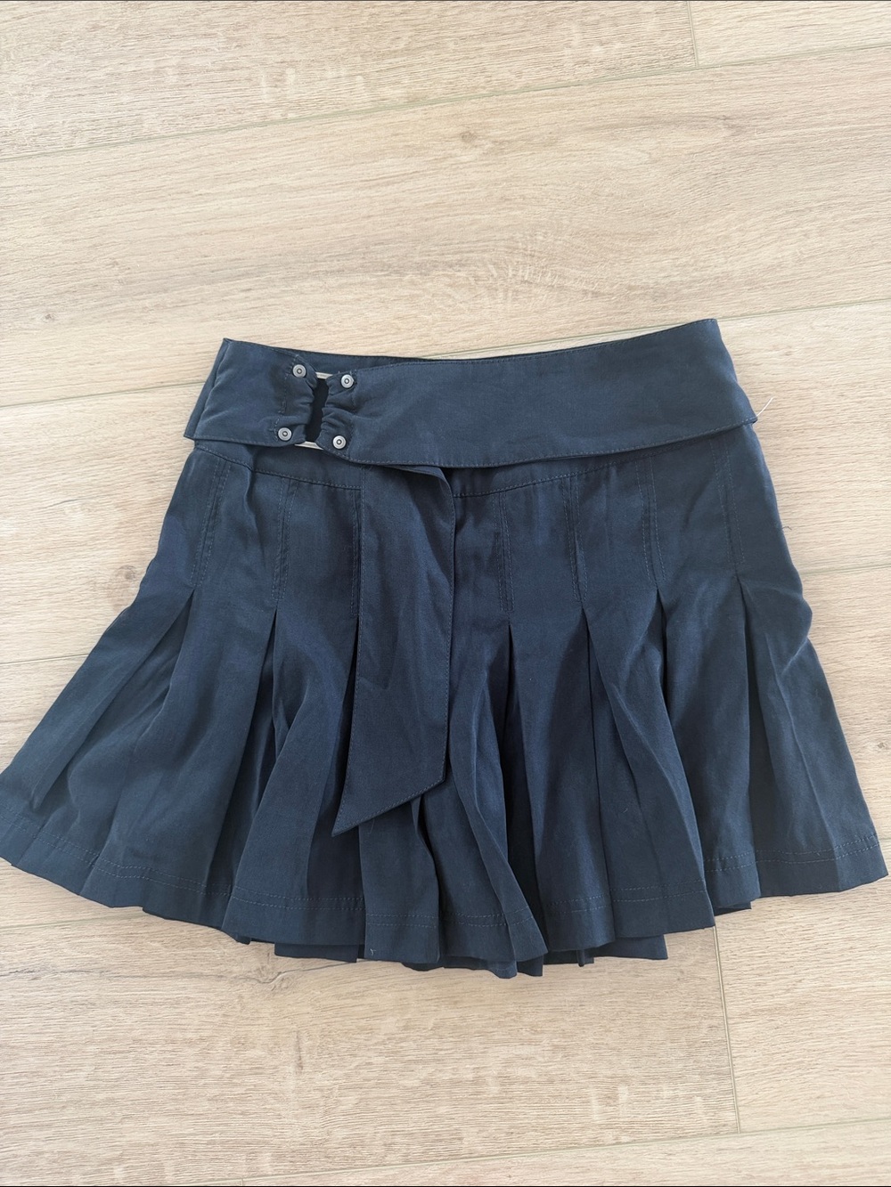 Free People Black Pleated Mini Skirt with Waist Tie